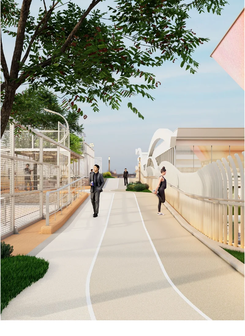 野里YOVO PARK沿球场设置的追光跑道效果图